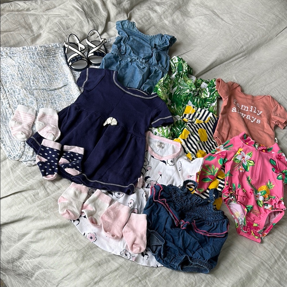 0-3month 19pc Baby Girl Clothes Bundle Multiple Brands Spring Summer Outfits